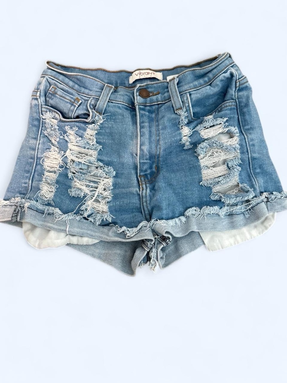 Vibrant Distressed Light Blue Denim Jean Shorts